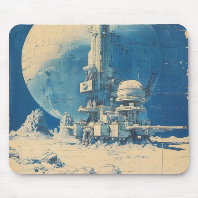 Retro Sci-Fi Space Base Mouse Mat (Front)