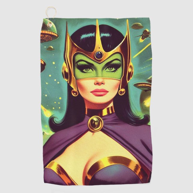 Retro Sci-Fi Woman Golf Towel (Front)