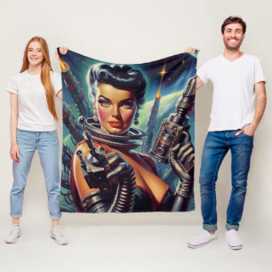Retro Sci-Fi Woman Painting Fleece Blanket