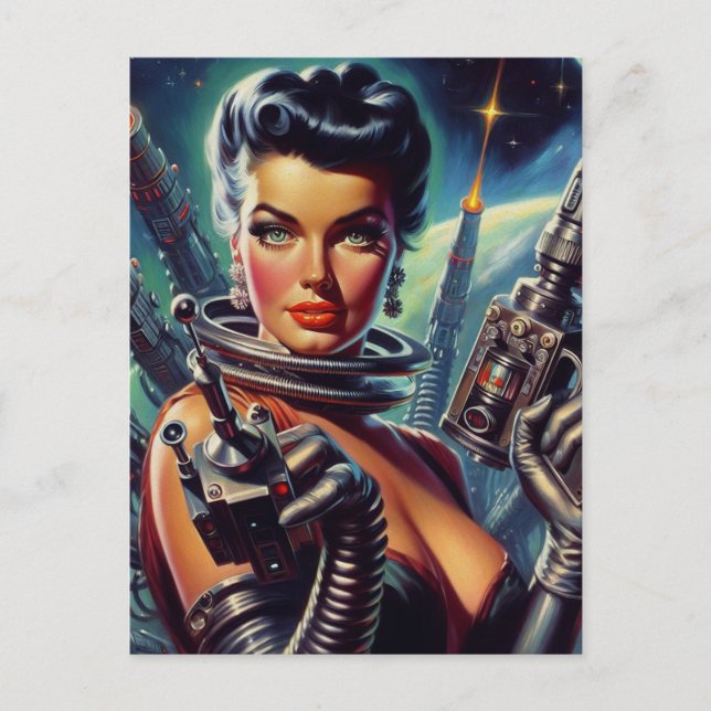 Retro Sci-Fi Woman Painting Postcard (Front)