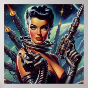 Retro Sci-Fi Woman Painting Poster