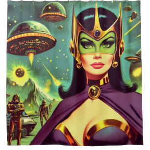 Retro Sci-Fi Woman Shower Curtain