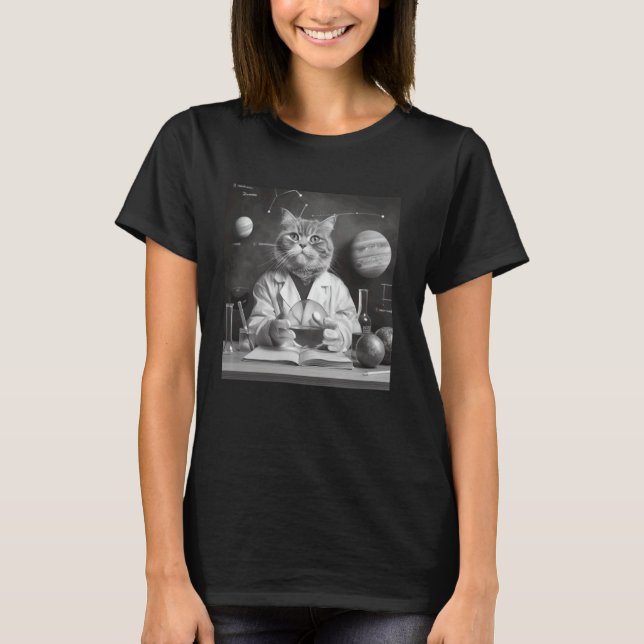 Retro Science Cat - STEM - Curiosity Cat Lab - Qua T-Shirt (Front)