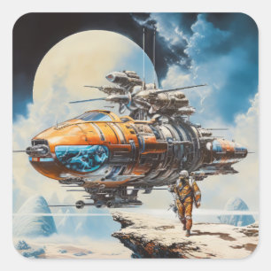Retro Science Fiction Scene Square Sticker
