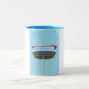 Retro Science fiction skyscraper Two-Tone Coffee Mug