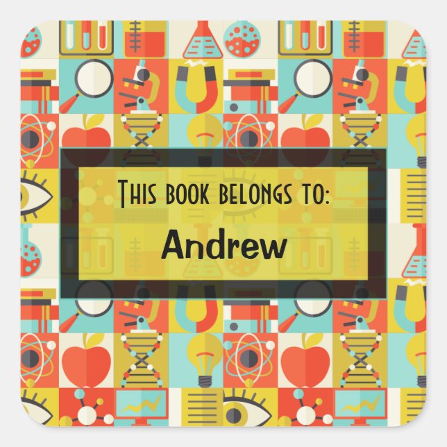 Retro Science Lab Personalised Kids Name Tag (Front)