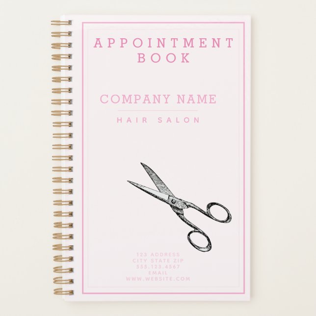 Retro Scissors - Pink Hairsalon Appointment Book Planner (Front)