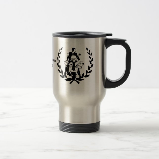 Retro Scooter rider on laurel customisable Travel Mug (Right)