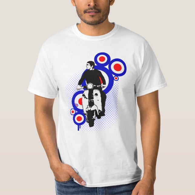Retro Scooter Rider on Mod Target art T-Shirt (Front)
