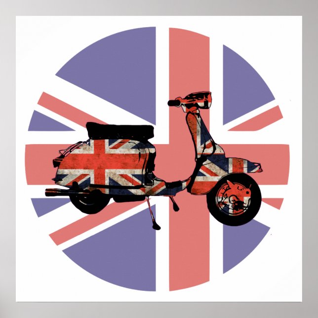 Retro scooter weathered Union jack design Poster (Front)