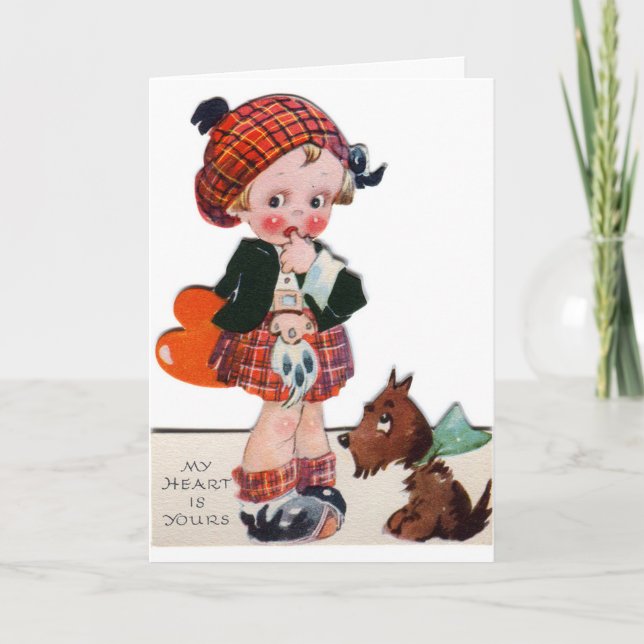 Retro Scottish girl Valentine add message card (Front)