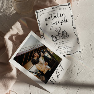 Retro Scribble Hand Drawn Written Photo Wedding Invitation