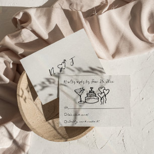 Retro Scribble Hand Drawn Written Unique Wedding  RSVP Card