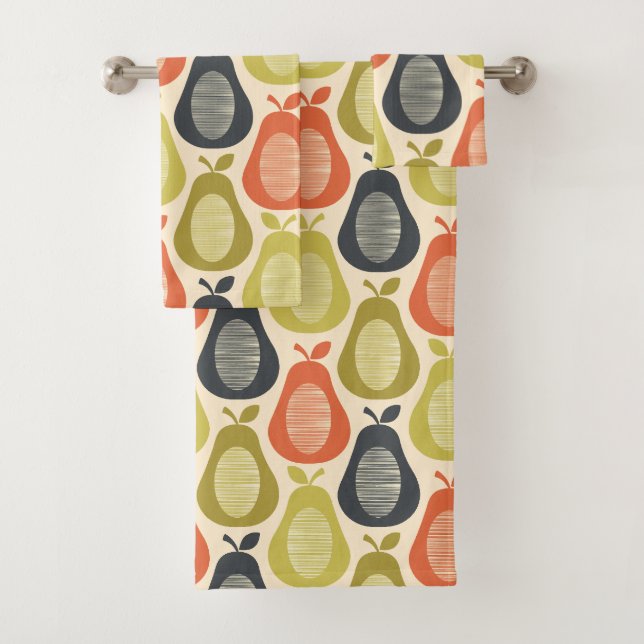 Retro Scribble Pears Pattern Bath Towel Set (Insitu)