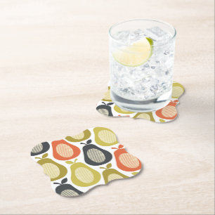 Retro Scribble Pears Pattern Paper Coaster