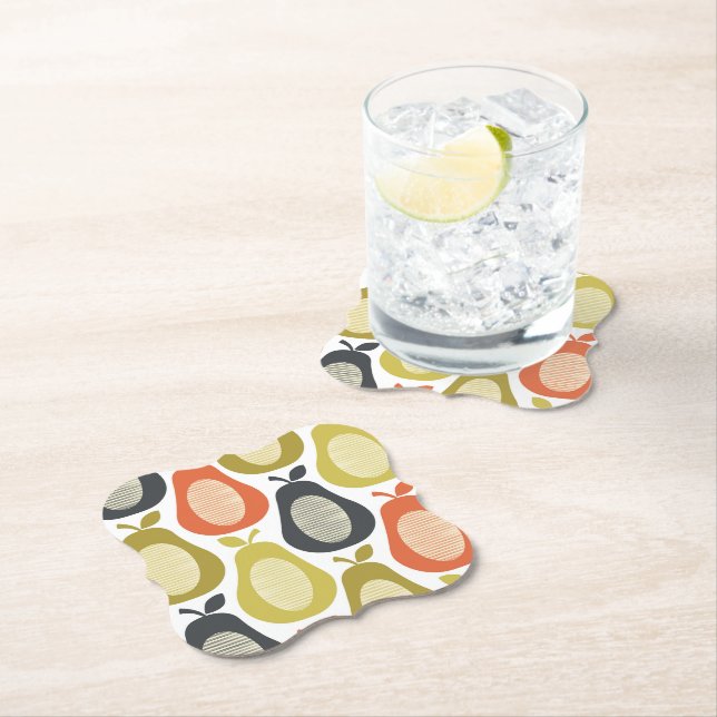 Retro Scribble Pears Pattern Paper Coaster (Insitu)