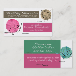 Retro scribble yarn crochet hooks business card