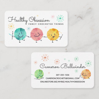 Retro scribble yarn crochet hooks business card