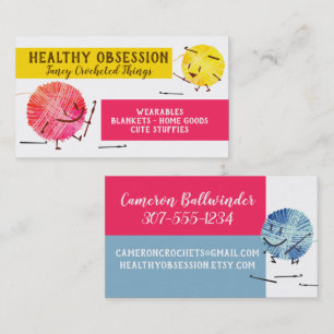 Retro scribble yarn crochet hooks business card