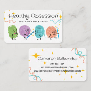 Retro scribble yarn knitting needles business card
