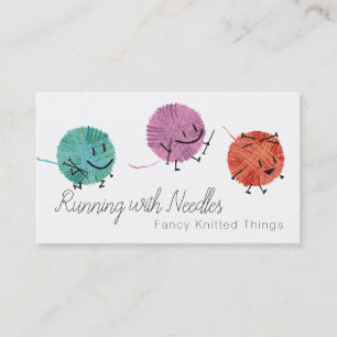Retro scribble yarn knitting needles business card