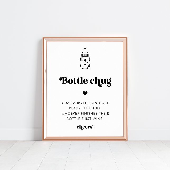 Retro Script Baby Shower Bottle Chug Game Sign (Creator Uploaded)