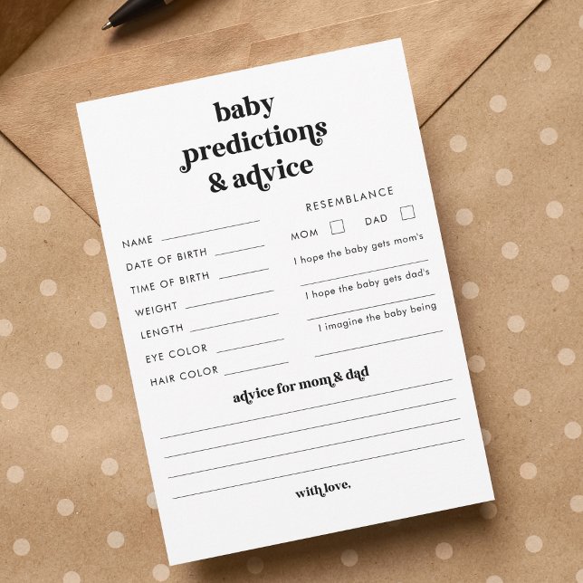 Retro Script Baby Shower Predictions & Advice Card (Creator Uploaded)