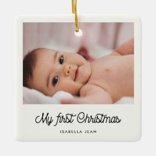 Retro script Baby's First Christmas photo Ceramic Ornament