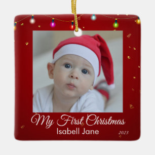 Retro script Baby's First Christmas photo  Ceramic Ornament