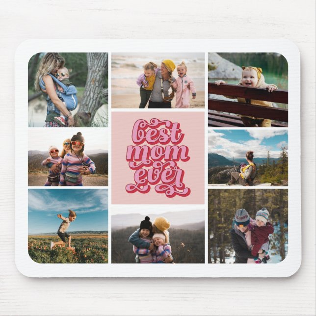 Retro Script Best Mom Ever Photo Collage Mouse Mat (Front)