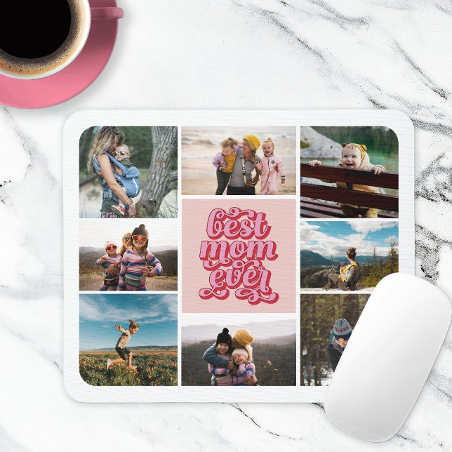 Retro Script Best Mom Ever Photo Collage Mouse Mat (Creator Uploaded)