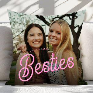 Retro Script Besties Photo Gifts Cushion