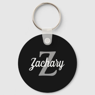 Retro Script Black Grey White Monogram Key Ring