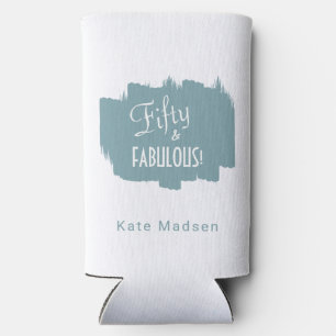Retro Script Blue Green Fifty & FABULOUS Seltzer Can Cooler