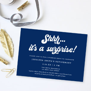 Retro Script Blue Surprise Retirement Party Invitation