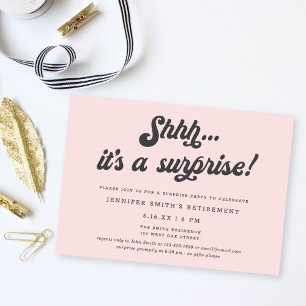Retro Script Blush Pink Surprise Retirement Party Invitation