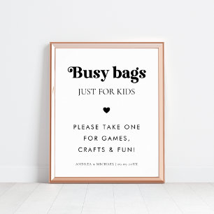 Retro Script Busy Bags for Kids Heart Wedding Sign