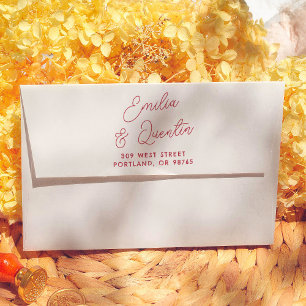 Retro Script Cherry Red Wedding Return Address Envelope