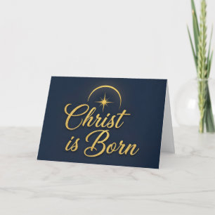 Retro Script Christ is Born Christmas Holiday Card