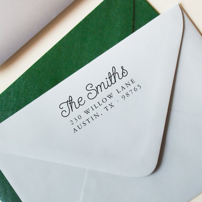 Retro Script Family Name & Return Address Self-inking Stamp (Rubber Stamp Mock-up)