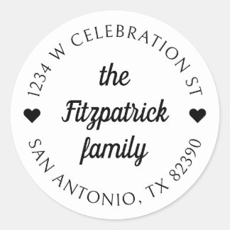 Retro Script Family Name Round Return Address Classic Round Sticker