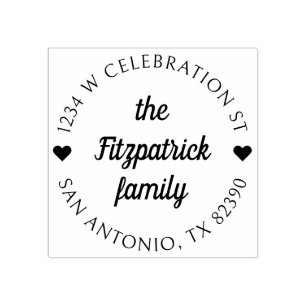 Retro Script Family Name Round Return Address Rubber Stamp