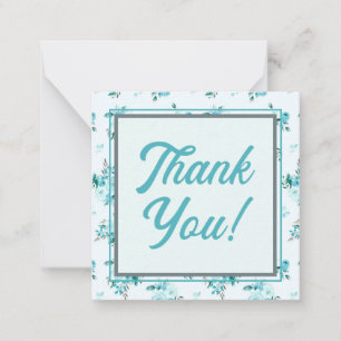 Retro Script Font with Aqua Blue Floral Thank You Card