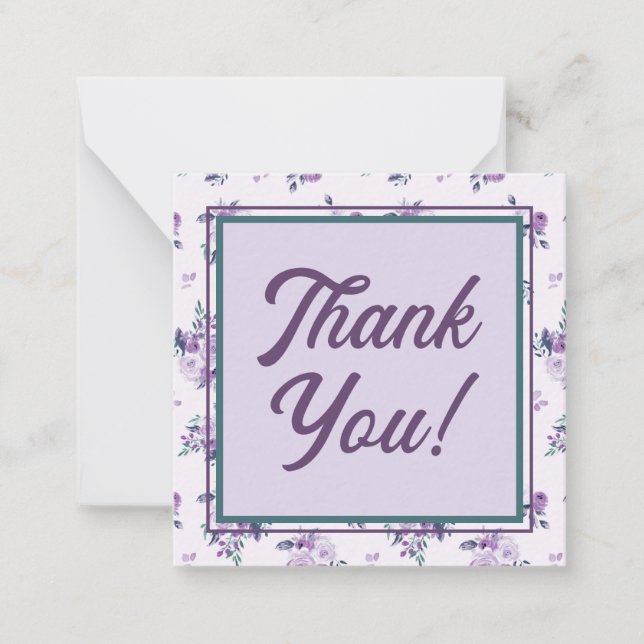 Retro Script Font with Purple Floral Thank You Card (Front)