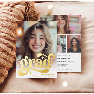 Retro Script gold White 4 Photo Graduation