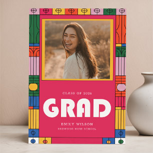 Retro Script Grad Photo Graduation Announcement Postcard