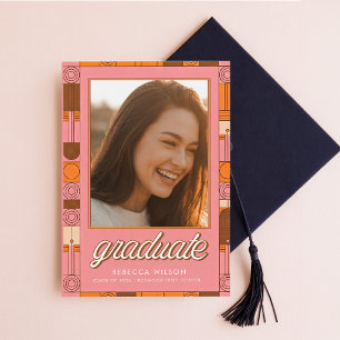 Retro Script Grad Photo Graduation Thank You Postcard