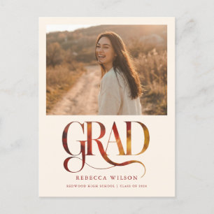 Retro Script Graduate Photo Graduation Invitation Postcard