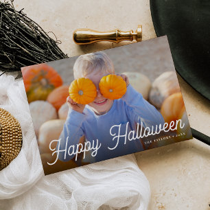 Retro Script Halloween Photo Card