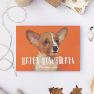 Retro Script Happy Howlidays Dog Photo Holiday Card